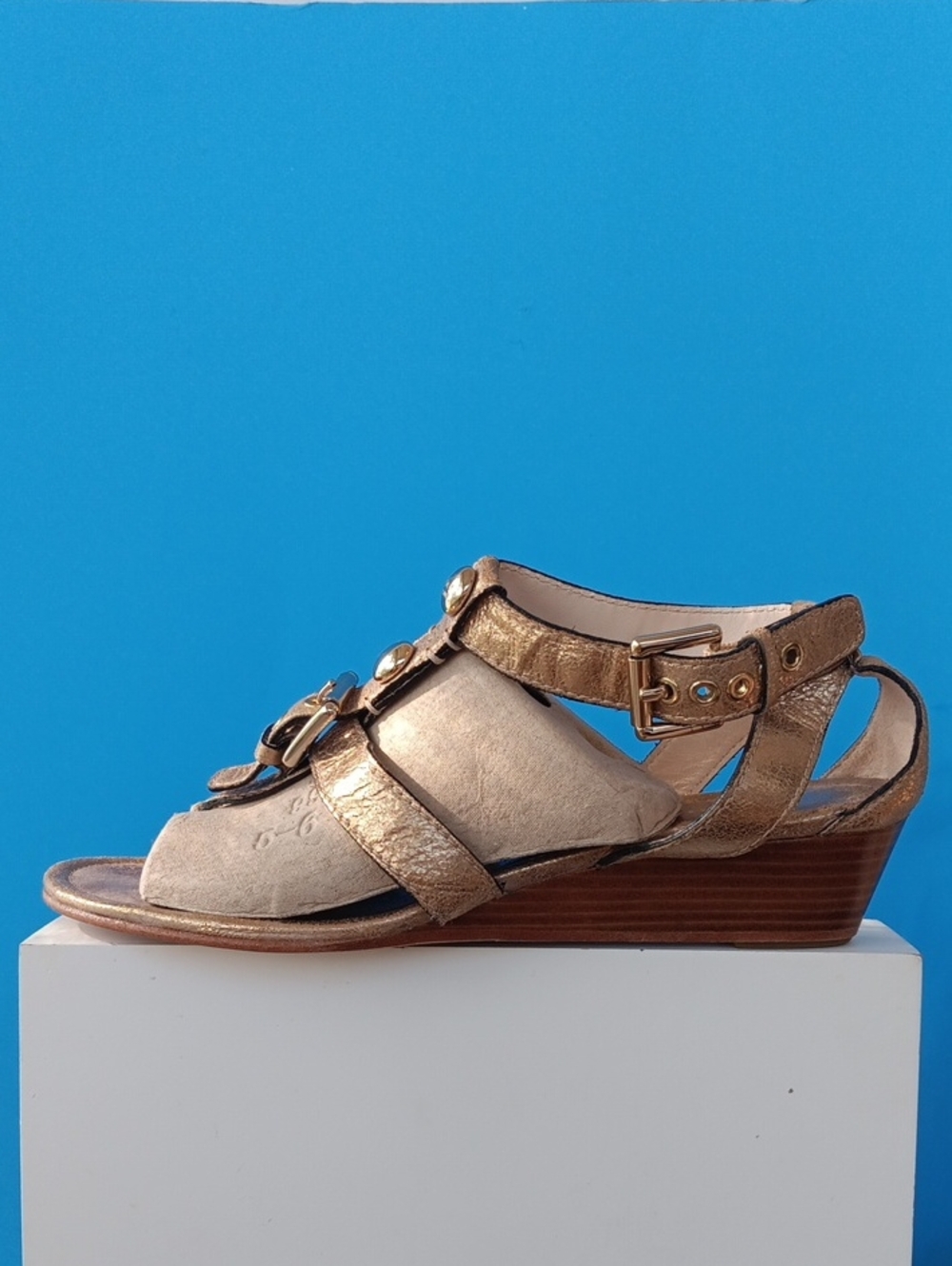 Coach Metallic Buckle T_strap Leather Sandals Size8.5B